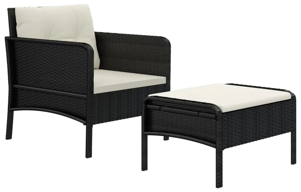 2 pcs conjunto lounge de jardim c/ almofadões vime PE preto