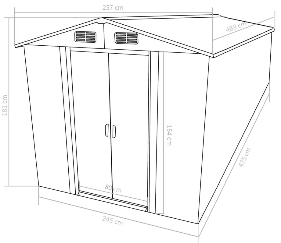 Abrigo de jardim 257x489x181 cm metal castanho
