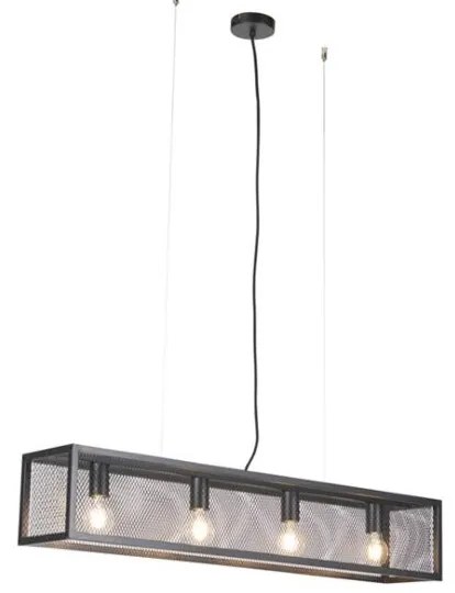 LED Candeeiro de suspensão industrial inteligente preto incl. 4 WiFi A60 - Cage Wire Industrial