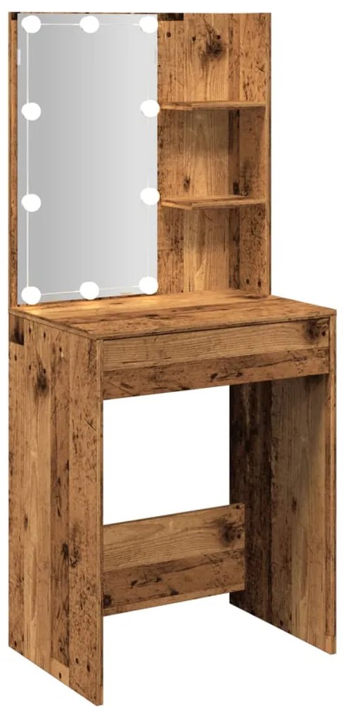 Toucador com luzes LED 60x40x140 cm madeira velha