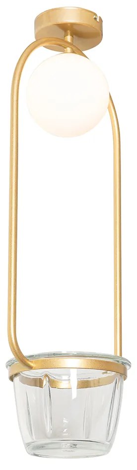 Candeeiro de teto Art Deco dourado com vidro branco - Isabella