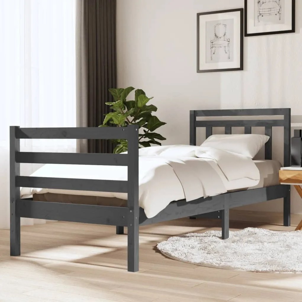 vidaXL Estrutura de cama 90x200 cm madeira maciça cinzento