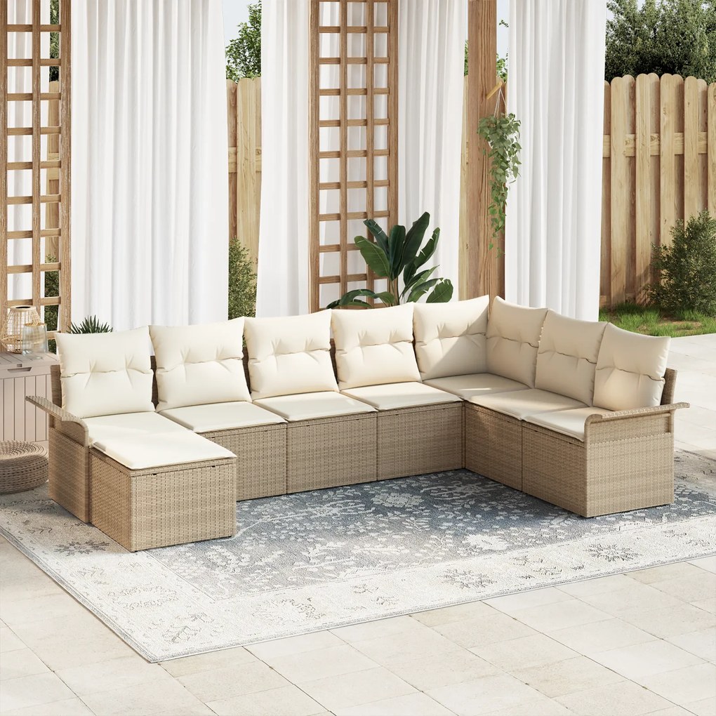 Conjunto de Sofá de Jardim de 8 Peças com Almofadas em Vime Bege