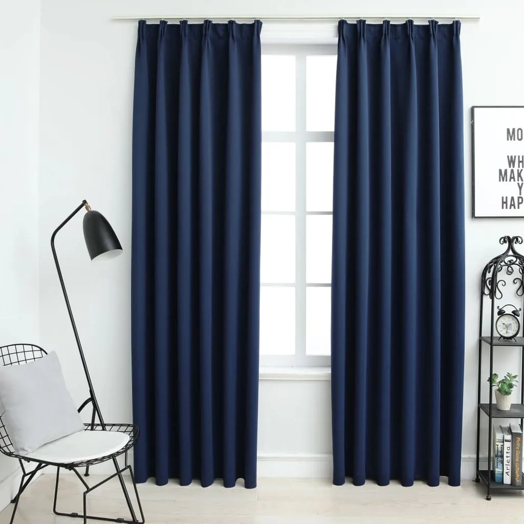 Cortinas blackout com ganchos 2 pcs 140x245 cm azul