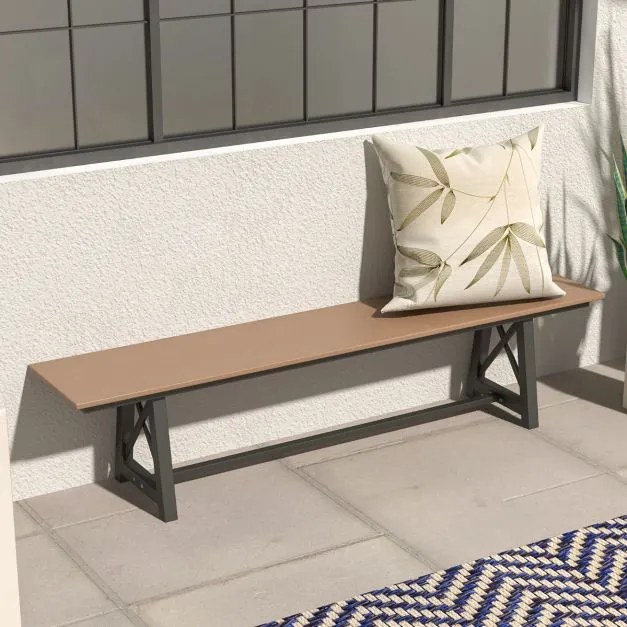 Banco jardim em PEAD para 3-4 pessoas com estrutura metálica 183 x 35 x 41,5 cm Estrutura metálica, capacidade para 500 KG Castanho
