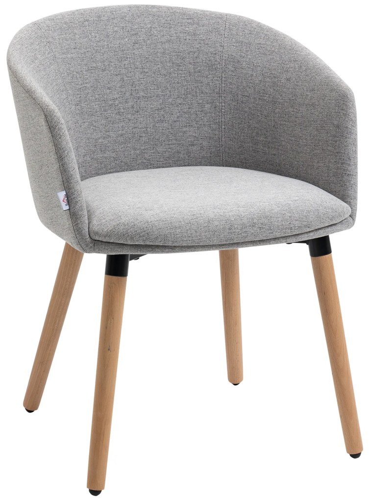 HOMCOM Cadeira de Sala de Jantar Cadeira Estofada em Linho Sintético com Apoio para os Braços e Pés de Madeira para Escritório Dormitório Carga 120kg 57x56x72cm Cinza