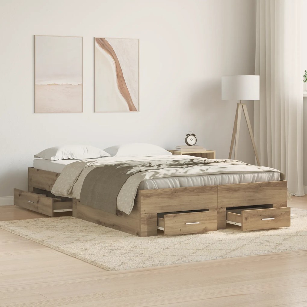 Cama com Gavetas vidaXL Carvalho Artisan 120x190 cm Madeira de engenha