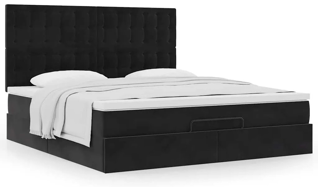 Estrutura de cama otomana com colchões 160x200 cm veludo preto