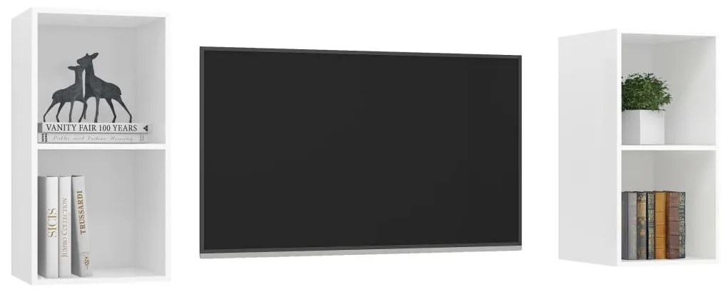 Armários de parede para TV 2 pcs derivados de madeira branco
