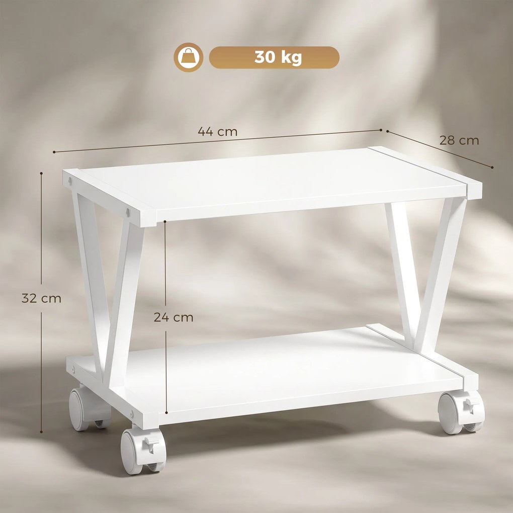 Suporte para Impressora 44L x 28P x 32A cm com 2 Prateleiras para Escritório e Casa, Branco