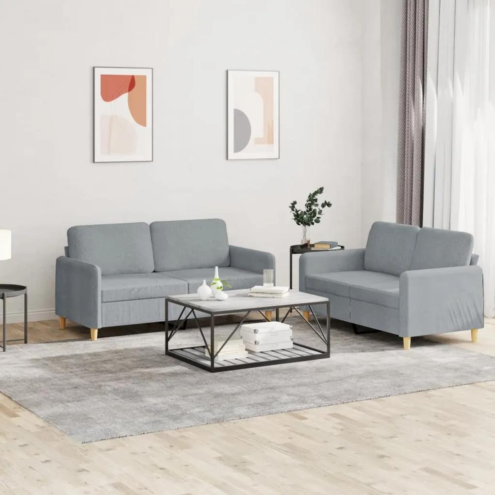 3202086 vidaXL 2 pcs conjunto de sofás com almofadões tecido cinzento-claro