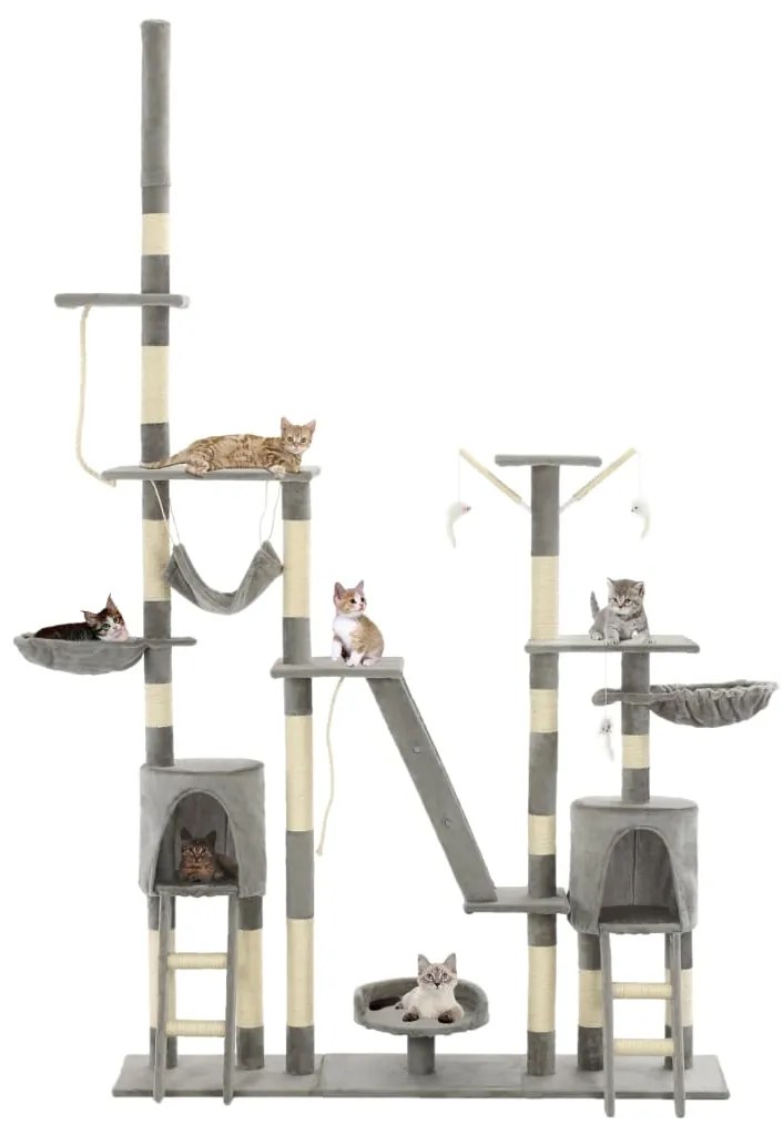 Árvore p/ gatos c/ postes arranhadores sisal 230-250cm cinzento