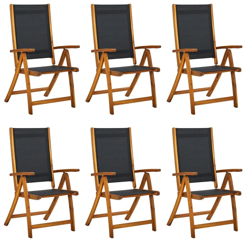 vidaXL Cadeiras de jardim dobráveis 6 pcs acácia maciça e textilene