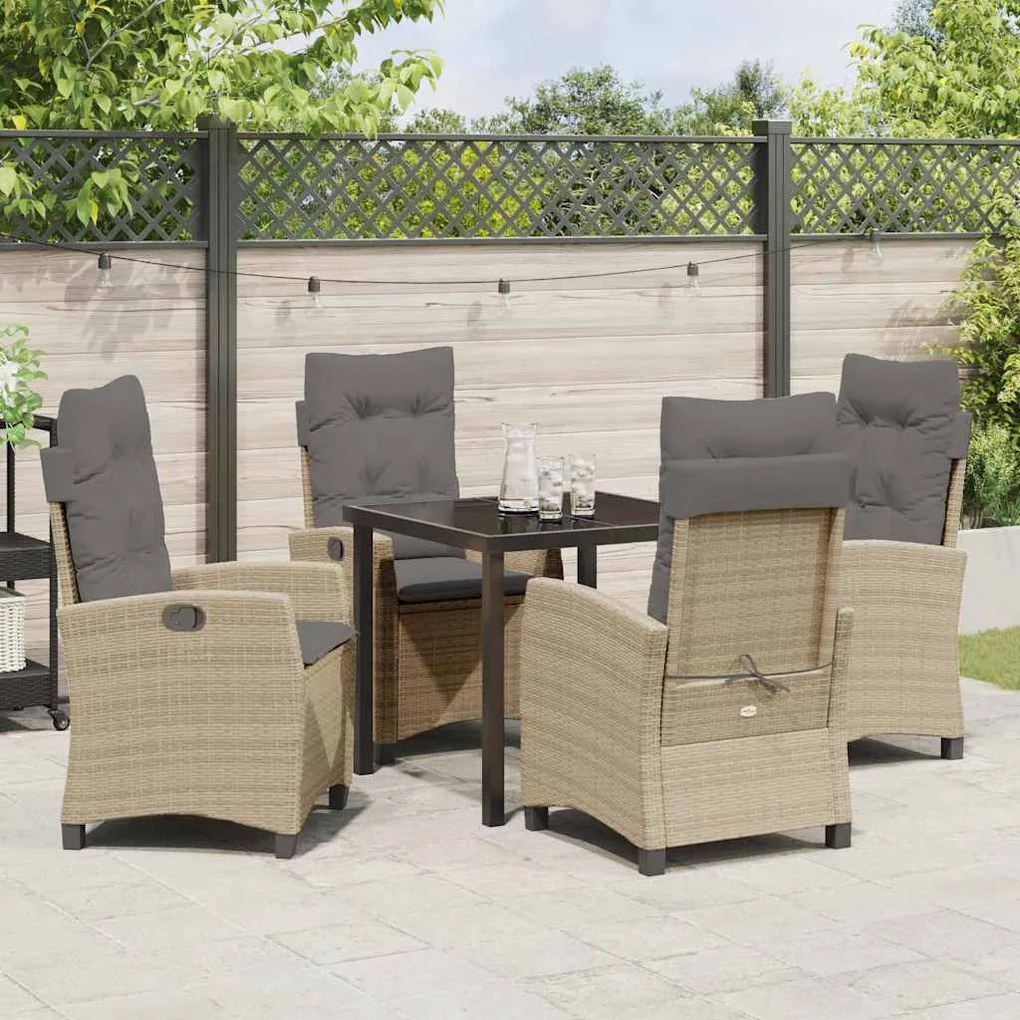 Conjunto de Jantar de Jardim com 5 Peças e Almofadas Bege, em Rattan S