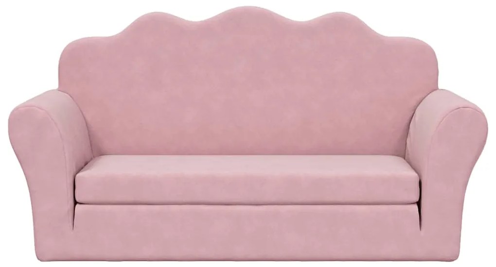 Sofá-cama infantil de 2 lugares pelúcia macia rosa