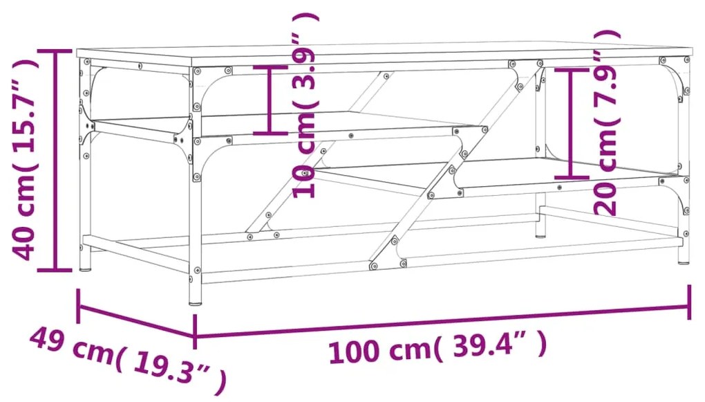 Mesa de centro 100x49x40 cm derivados de madeira cinza sonoma