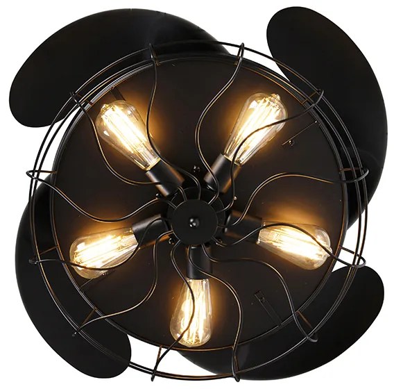 Ventilador de teto preto com comando remoto 5 luzes - Gaiola Industrial