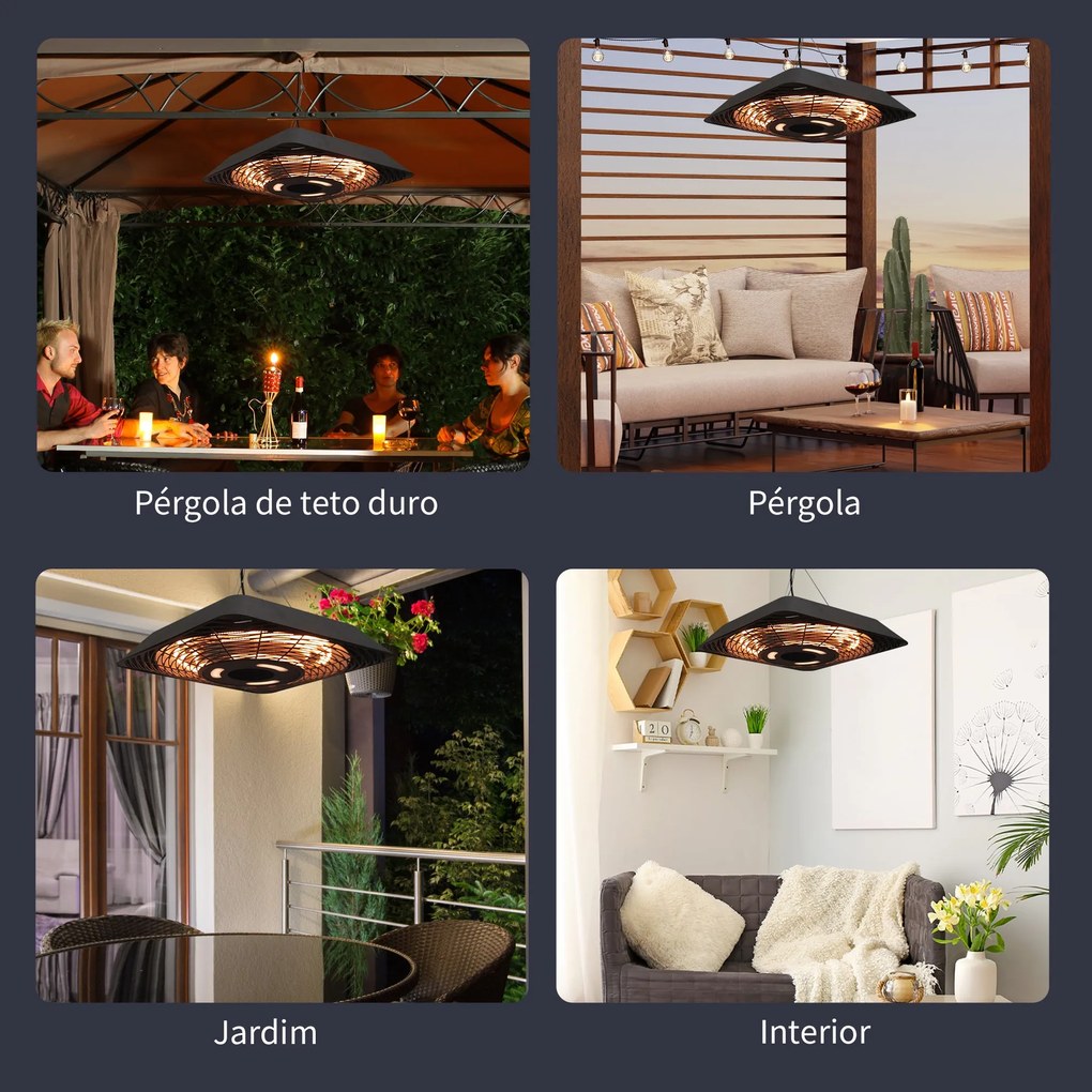 Aquecedor Elétrico de Teto com 3 Faixas de Temperatura 800W/1200W/2000