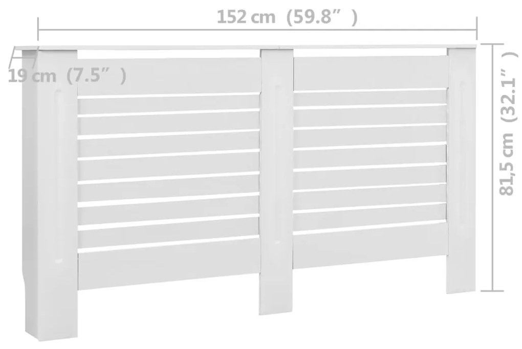 Coberturas de radiador 2 pcs 152x19x81,5 cm MDF branco