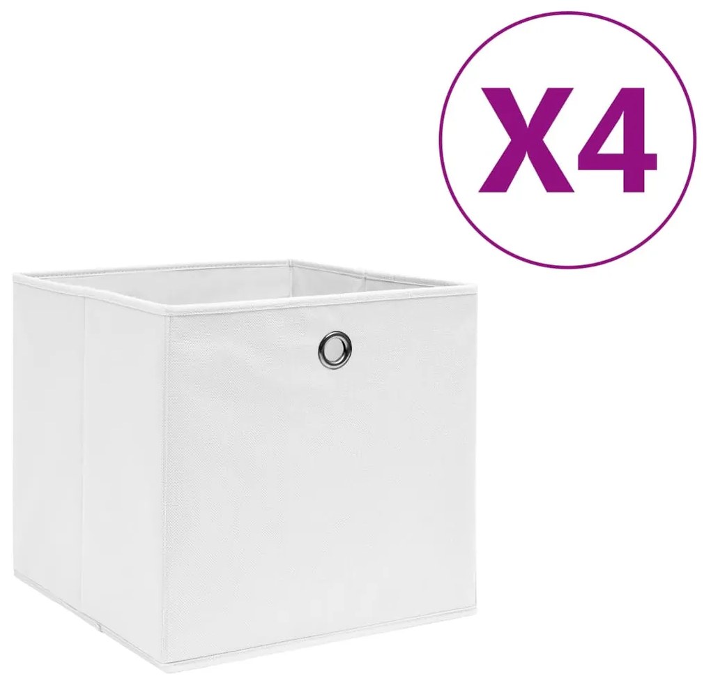vidaXL Caixas arrumação 4 pcs 28x28x28 cm tecido-não-tecido branco