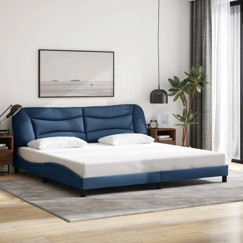 Estrutura de cama com LED sem colchão 200x200 cm tecido azul