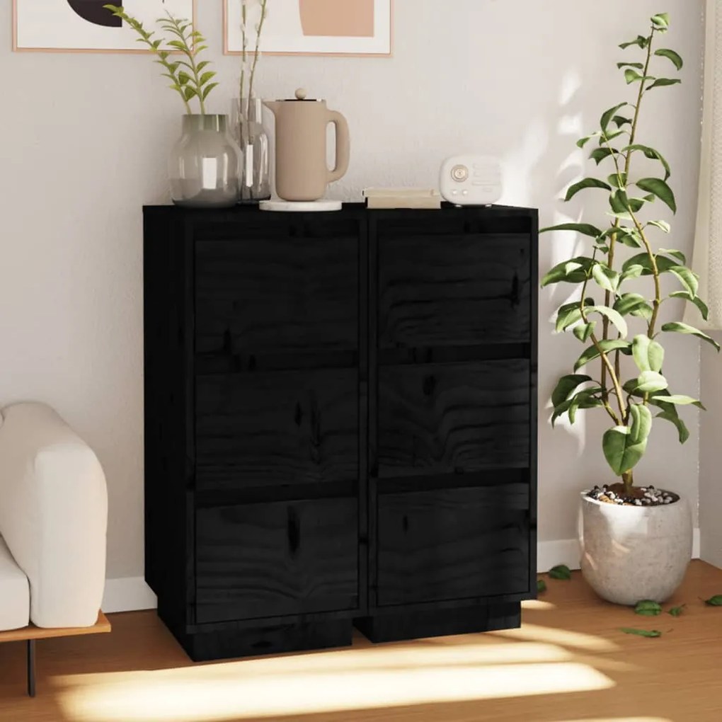 vidaXL Aparadores 2 pcs 32x34x75 cm madeira de pinho maciça preto