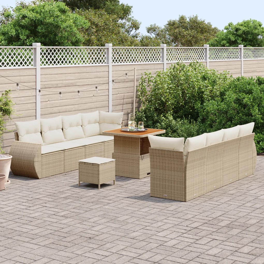 Conjunto de Sofá de Jardim vidaXL de 11 Peças com Almofadas Bege em Ra