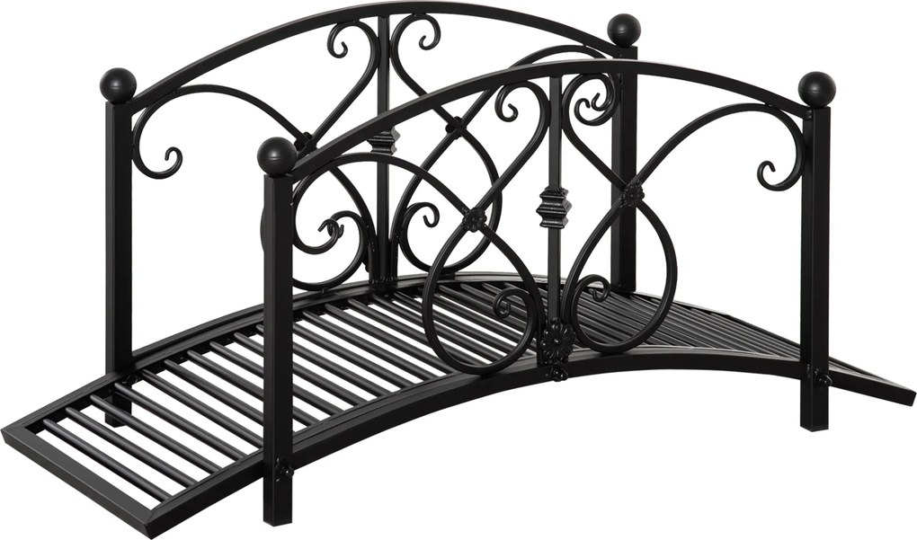 Ponte de jardim em metal, decoração de jardim com corrimões laterais, carga máxima de 150 kg, 102 x 48 x 49 cm, preta