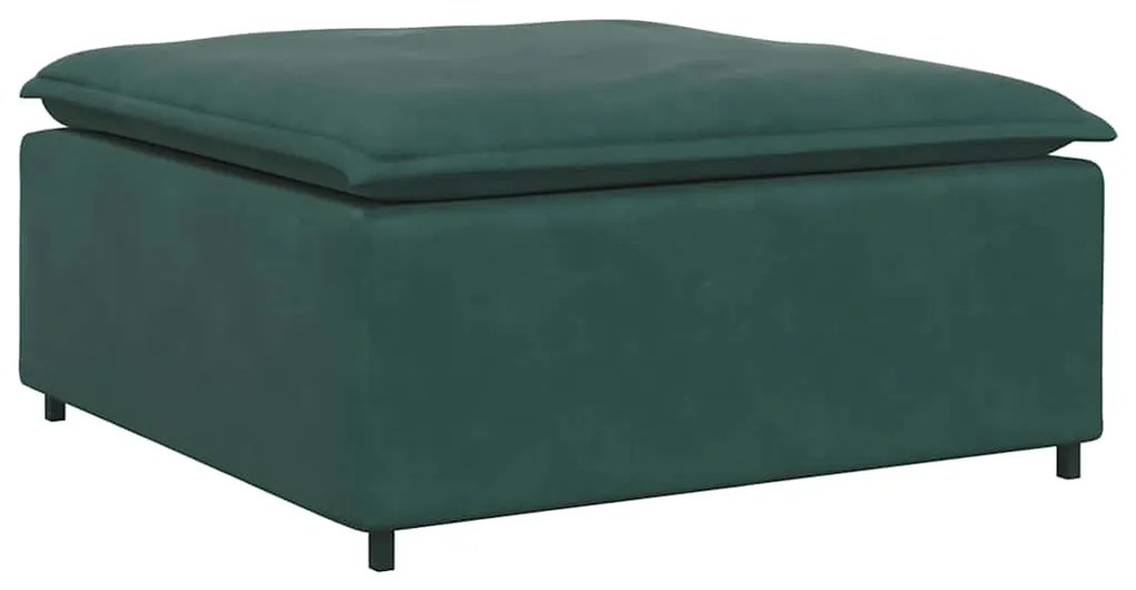 Sofá modular com pufes e almofadas verde-escuro