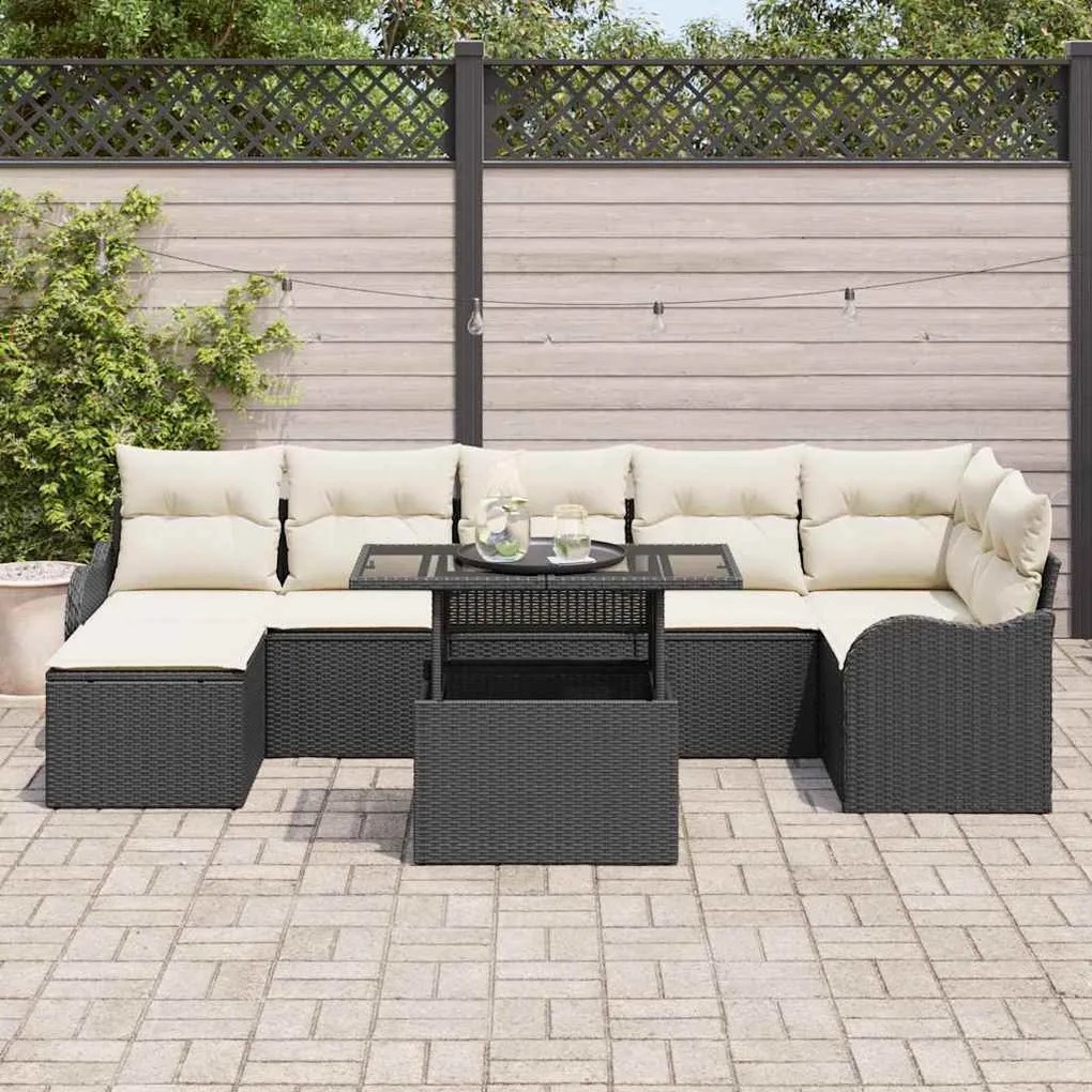 Conjunto de Sofá de Jardim de 8 Peças com Almofadas Preto Rattan Sinté