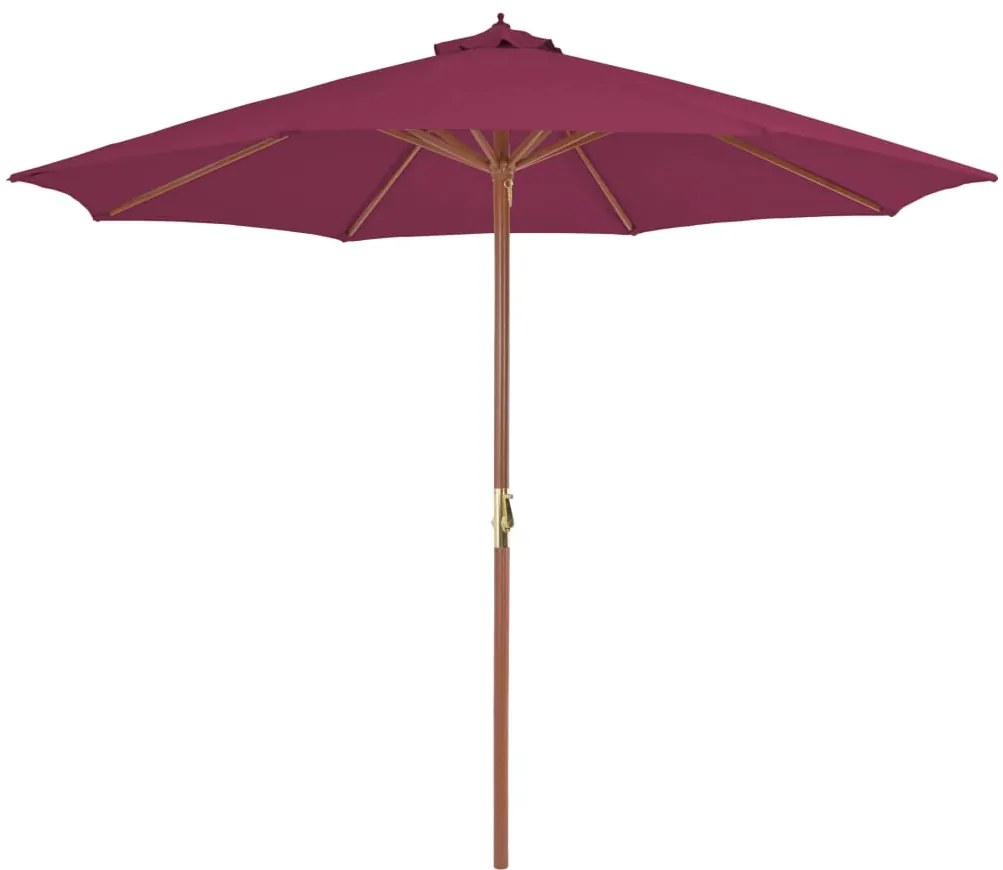 Guarda-sol de exterior mastro de madeira 300 cm vermelho bordô