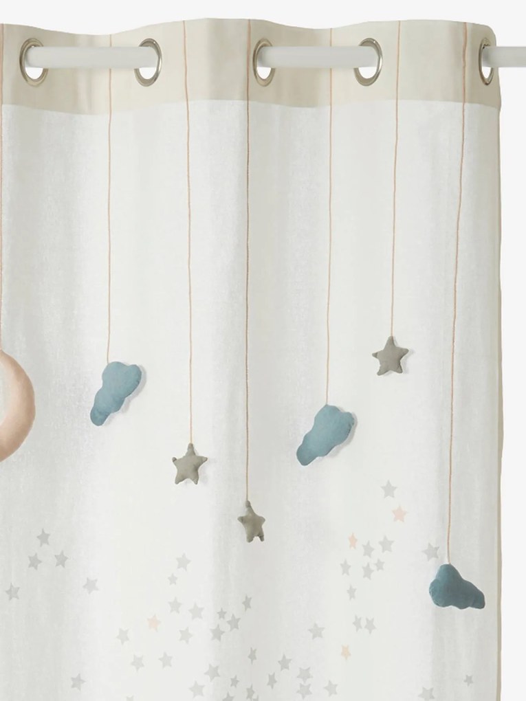 Cortinado translúcido, tema Como uma estrela branco liso com decoração