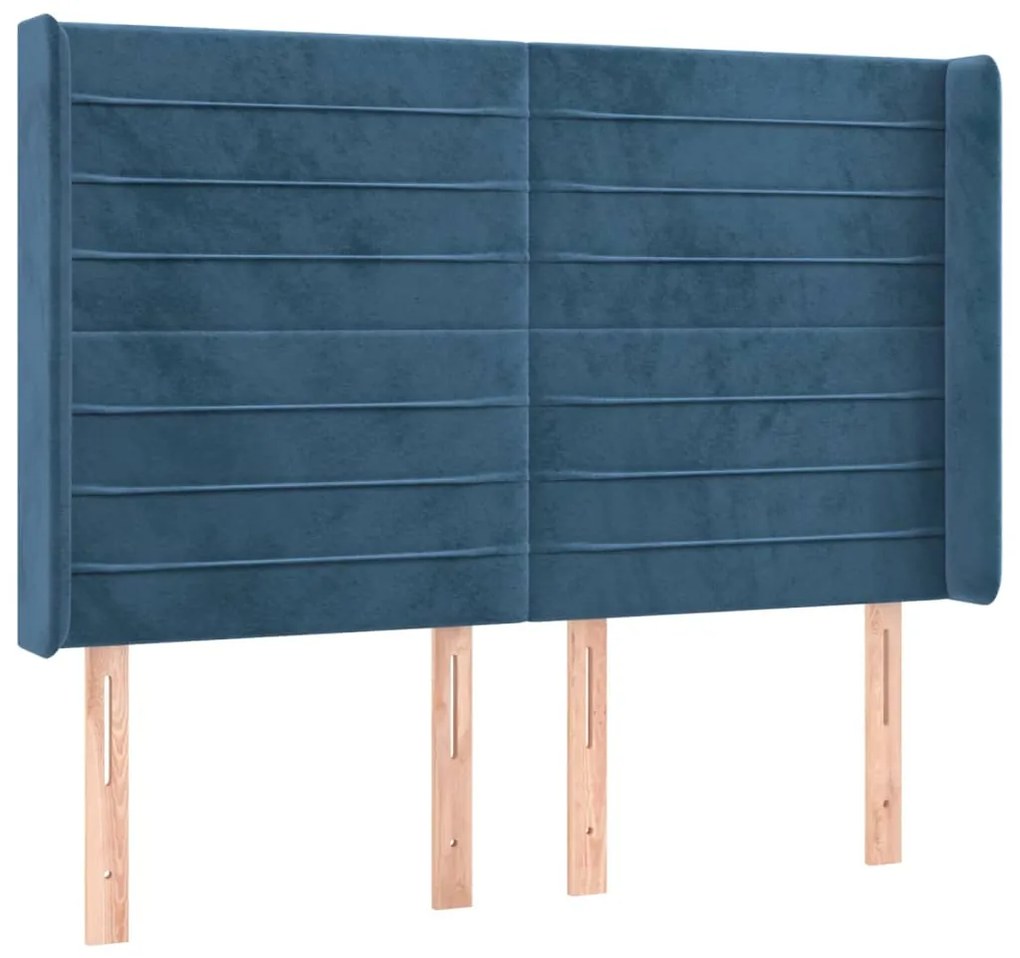 Cabeceira cama c/ luzes LED veludo 147x16x118/128cm azul-escuro