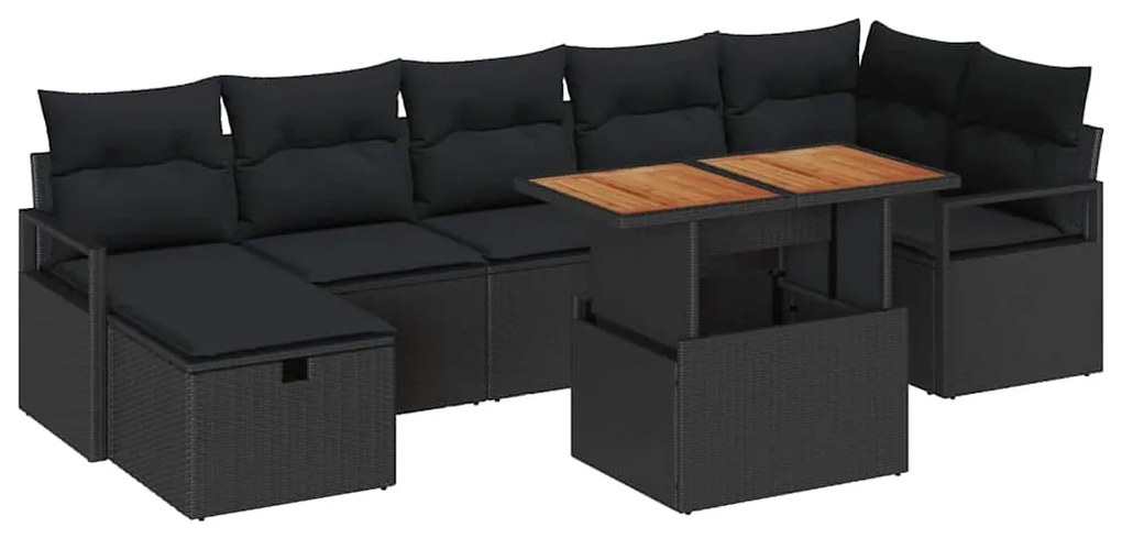 Conjunto de Sofá de Jardim vidaXL com Almofadas Pretas de Rattan PE