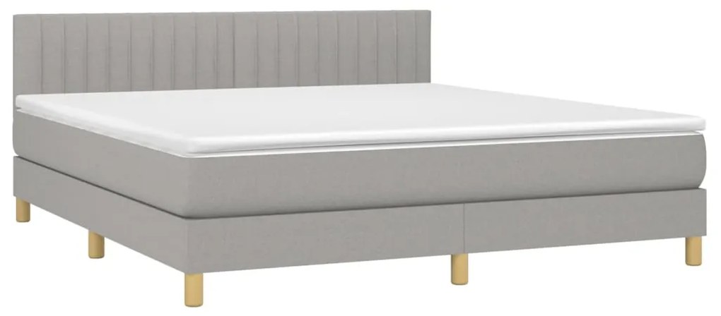 Cama box spring c/ colchão e LED 160x200 cm tecido cinza-claro