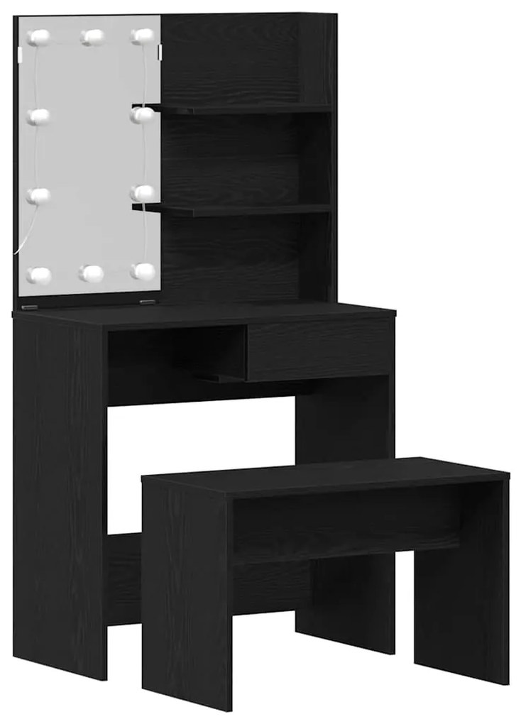Conjunto de Mesa de Maquilhagem vidaXL com LED em Carvalho Preto de Ma