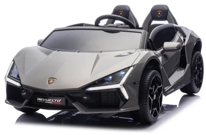 Carro elétrico para Crianças 2 Lugares Lamborghini Revuelto XL STRONG 24V, Rodas AR bombeado, Assento Couro ecológico Cinzento