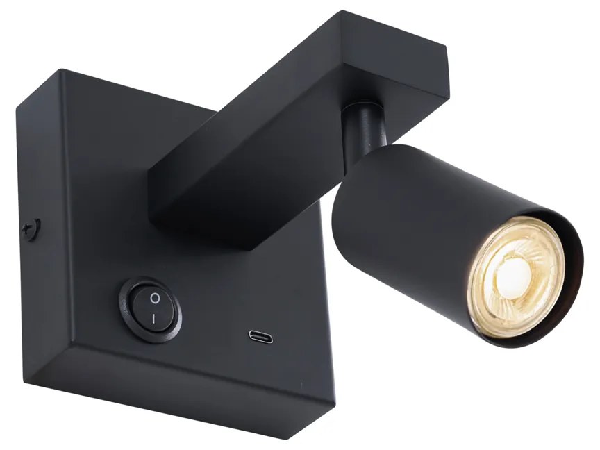 Candeeiro de parede moderno preto com USB-C inclinável - Rex