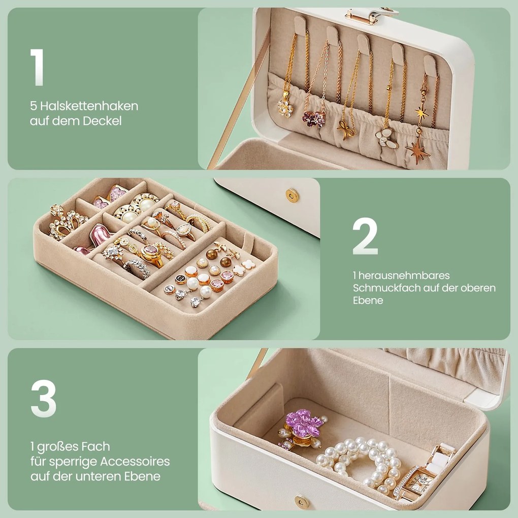 Caixa para joias, 2 níveis, em PU 11,6 x 16 x 7,5 cm Branco