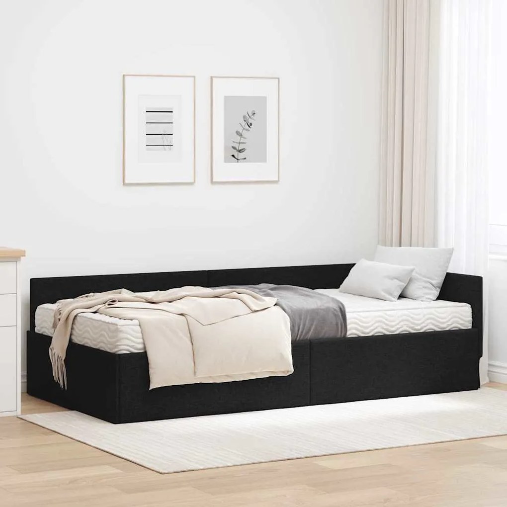 vidaXL Estrutura de Cama de Canto com Colchão 2 pcs Preto tecido
