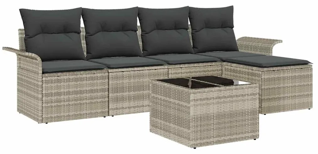 Conjunto de Sofá de Jardim com 6 Peças e Almofadas Cinza em Rattan Sin