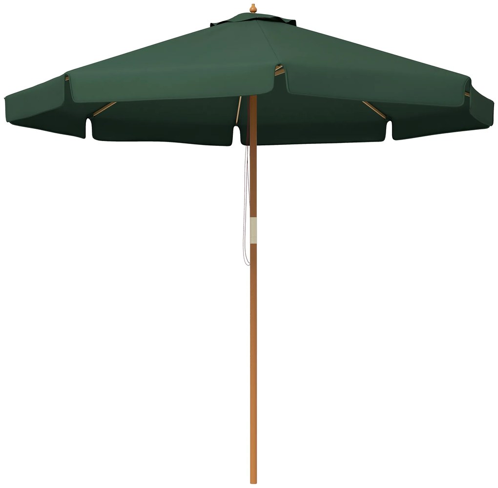 Outsunny Chapéu de Sol de Jardim Ø325x250 cm Chapéu de Sol de Madeira com Sistema de Polea e 8 Hastes de Bambú Verde