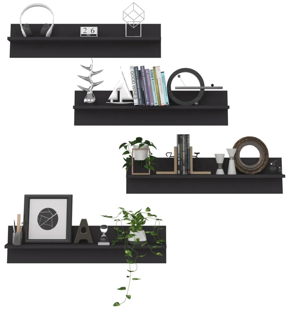 Estantes de parede 4 pcs derivados de madeira cinzento
