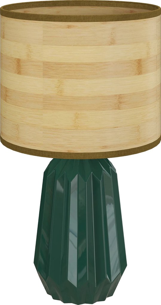 HOMCOM Candeeiro de Mesa com Base de Cerâmica e Ecrã de Linho Estilo Retro com Interruptor E27 40W Verde e Madeira | Aosom Portugal
