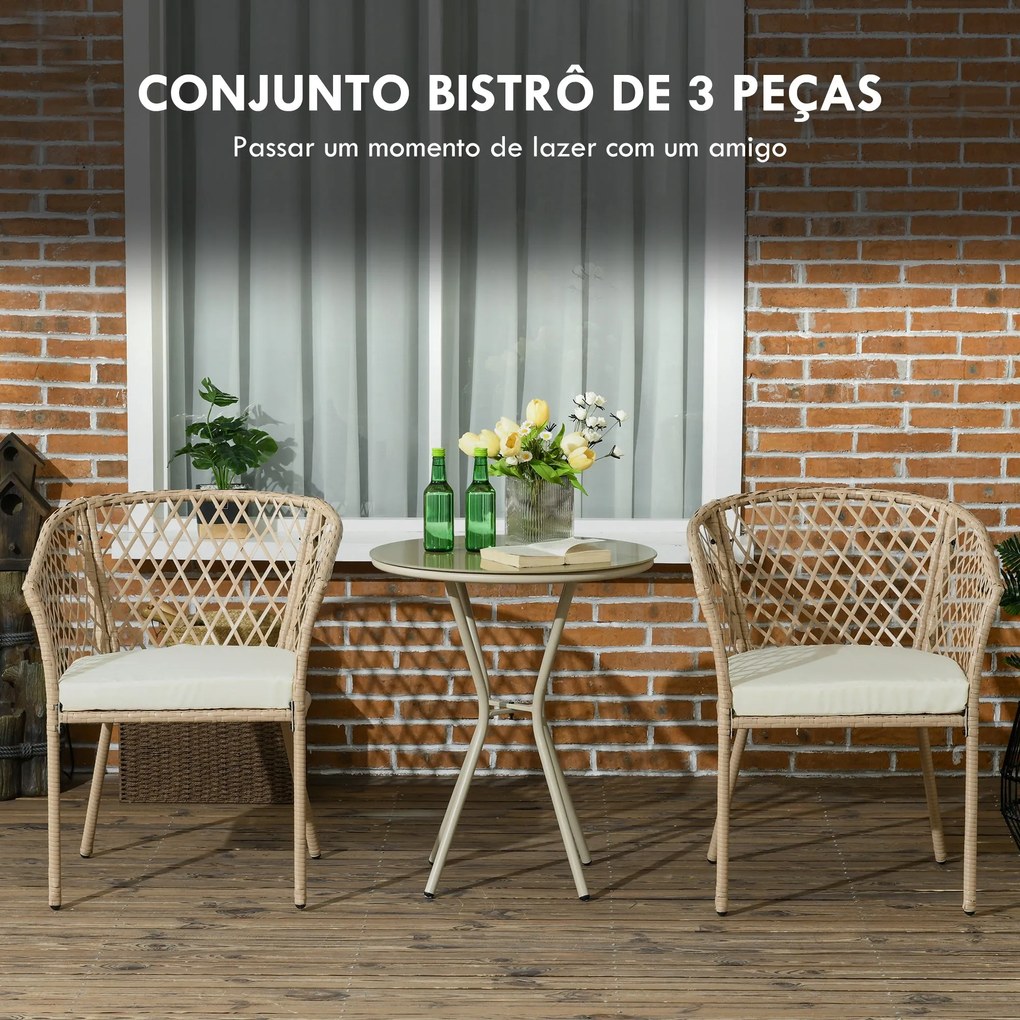 Conjunto 3 Peças de Jardim em Vime Conjunto com 2 Poltronas e 1 Mesa d