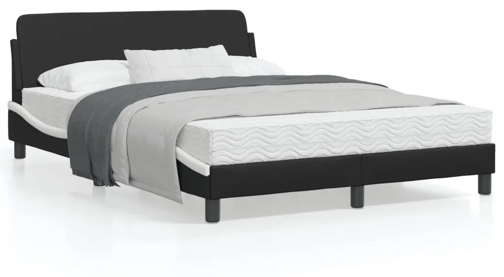 vidaXL Estrutura cama c/ cabeceira 140x200 couro artif. preto/branco