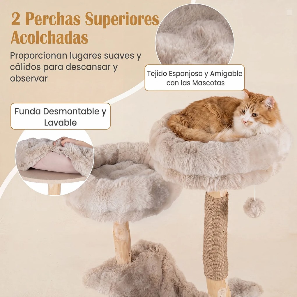 Árvore para Gatos, 71 x 50,5 x 147 cm, Vários Níveis, Caqui