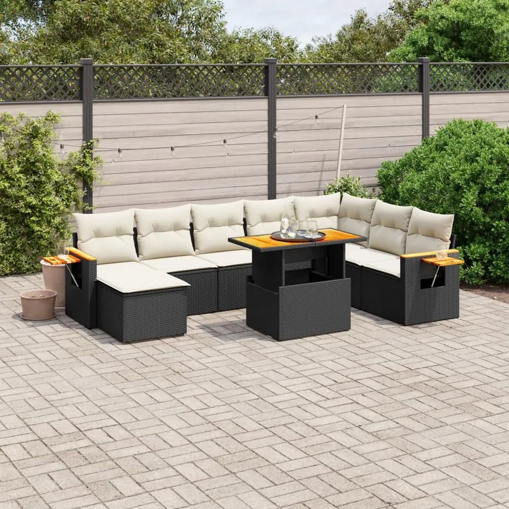 vidaXL 8 pcs conjunto sofás de jardim com almofadões vime PE preto