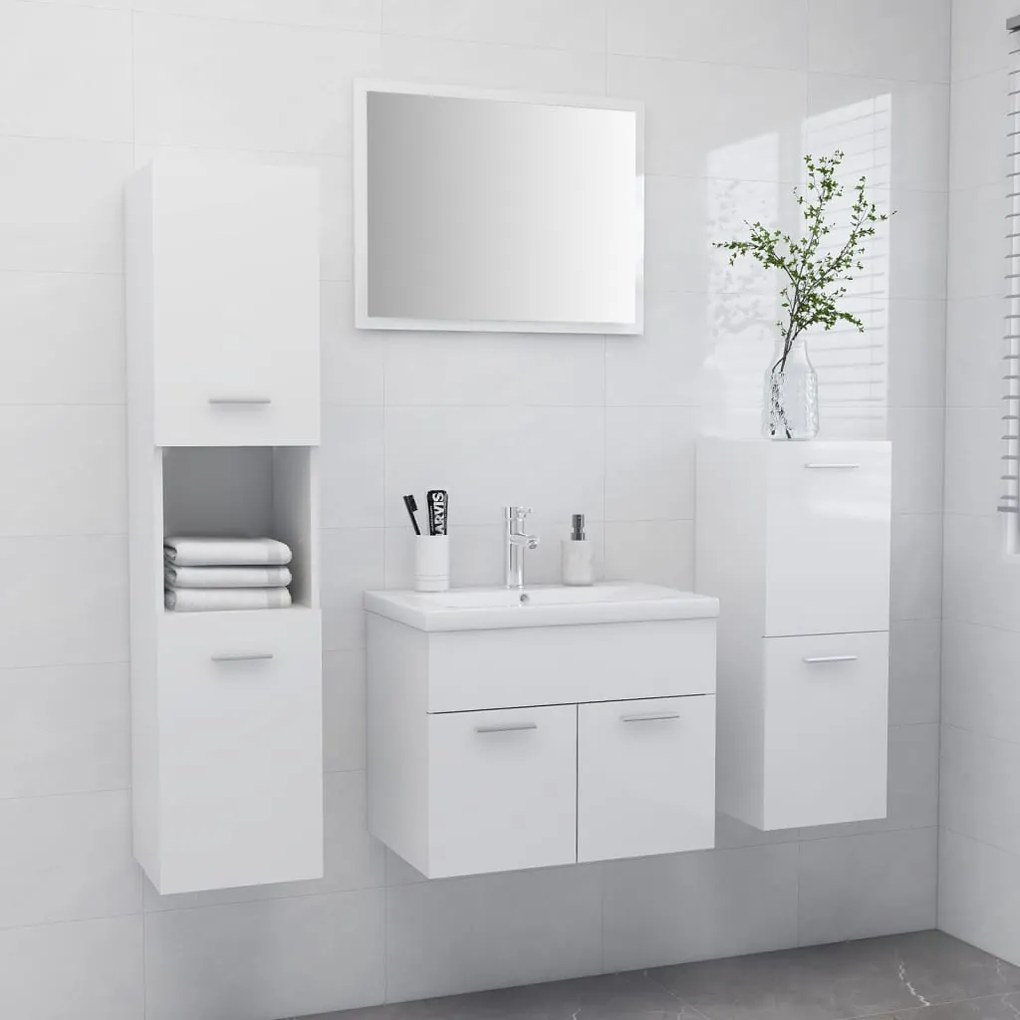 vidaXL Conj. móveis casa de banho derivados madeira branco brilhante