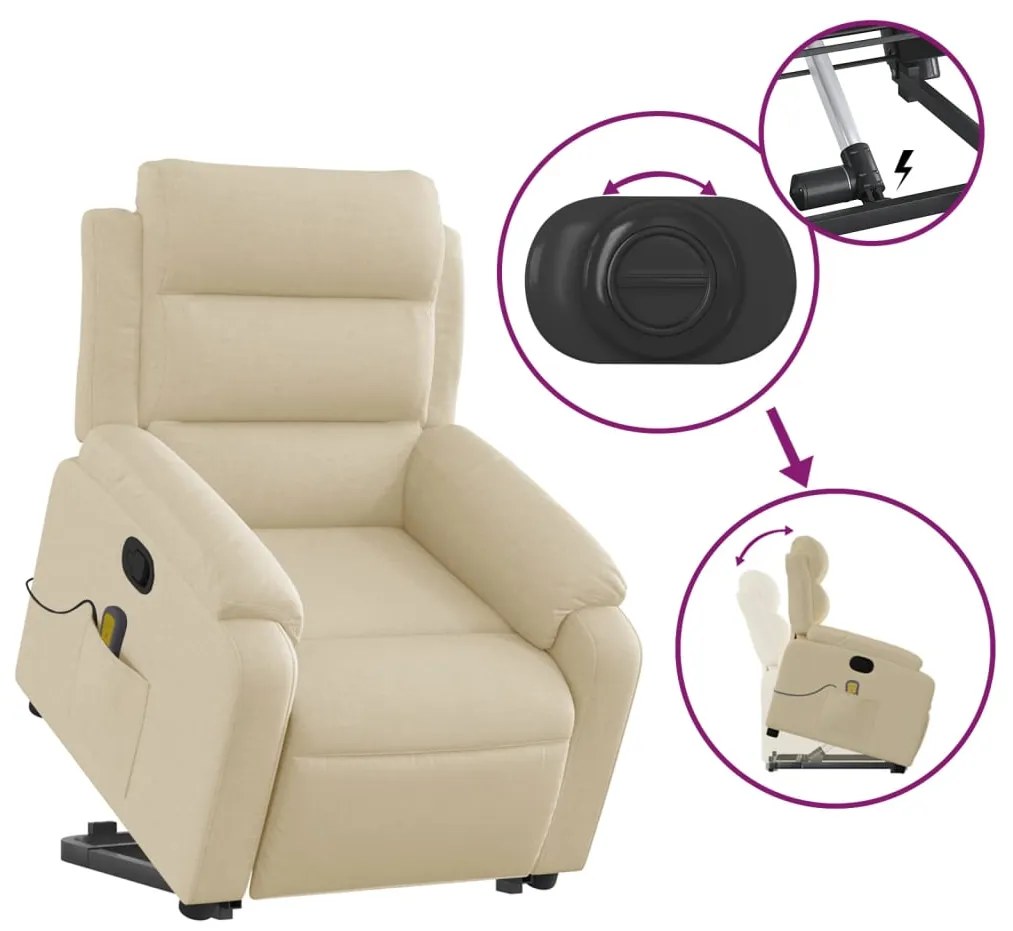 Poltrona elevatória de massagens tecido cor creme